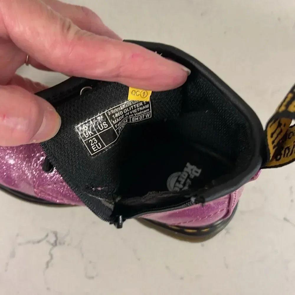 Dr. Martens 1460 8-Eye Glitter Boot - Little Kid / Toddler- Pink Size 7